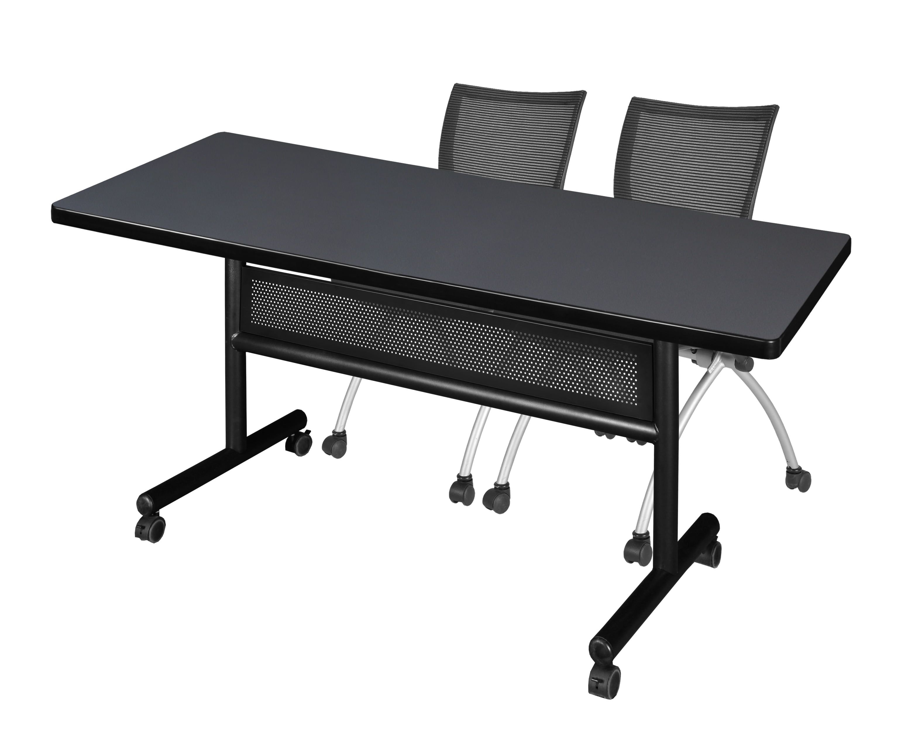 72" x 30" Flip Top Mobile Training Table with Modesty Panel Grey and 2
