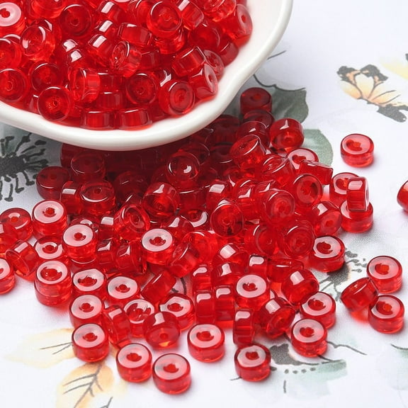Transparent Colours Glass Seed Beads Column Red 6x3mm Hole: 1.4mm about 225pcs/50g
