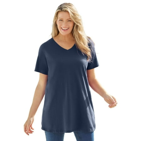 Woman Within Women's Plus Size Perfect Short-sleeve V-neck Tunic Color: Navy Size: 5X
