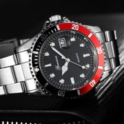 Fsqjgq Watches for Men Classic Stainless Steel Date Sport Quartz Analog Wrist Watch Mens Dress Watches Red