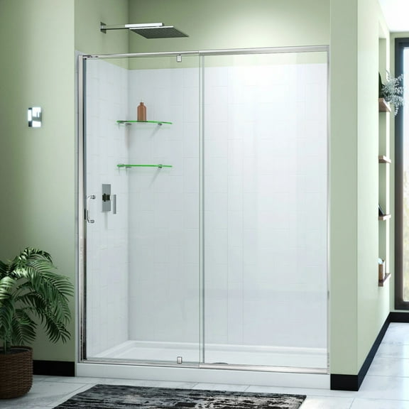DreamLine Flex 30 in. D x 60 in. W x 78 3/4 in. H Pivot Shower Door Base and White Wall Kit in Chrome