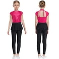 thumbnail image 6 of iiniim Kids Girls Dance Unitards Sleeveless Cutout Mock Neck Rhinestones Sequins Jumpsuit Acrobatics Costume Hot Pink 10, 6 of 7