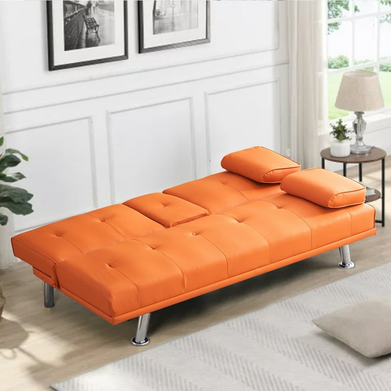 Orange on sale leather futon