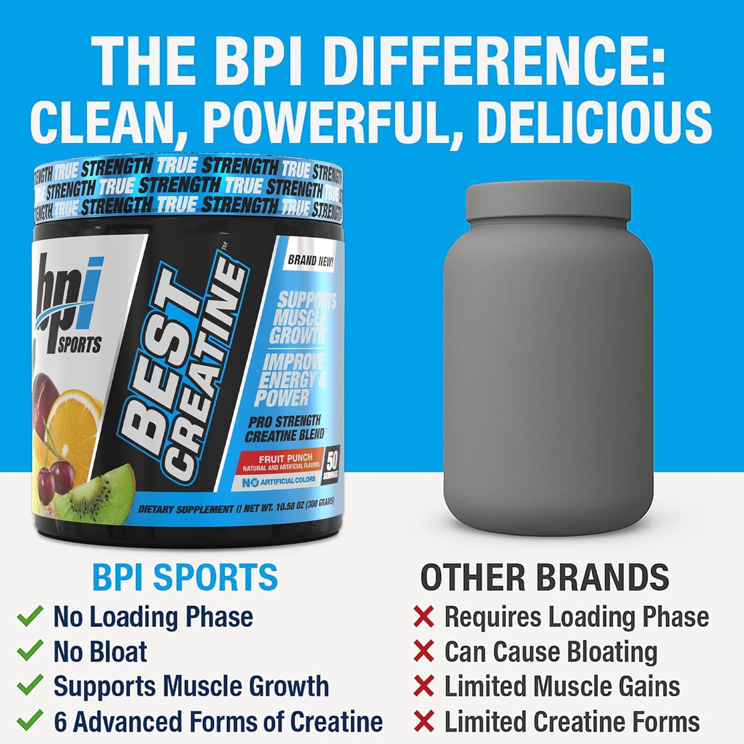 BPI Sports Best Creatine – Creatine Monohydrate, Himalayan Salt – Strength, Pump, Endurance, Muscle Growth, Muscle Definition – No Bloat – Fruit Punch – 50 servings – 10.58 oz.