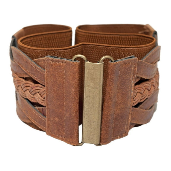 eVogues Braided Elastic Leatherette Fashion Belt Brown