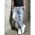 thumbnail image 3 of Reppunk Men's Vintage Light Wash Distressed Stacked Flare Jeans, Slim Bootcut Ripped Stretch Denim Pants, Business Casual Versatile Office Daily Commute Trousers, 3 of 8