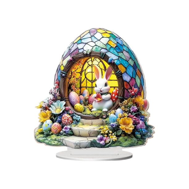 Adorable conejito de Pascua en 2D con orejas caídas Decoración acrílica Adorno festivo