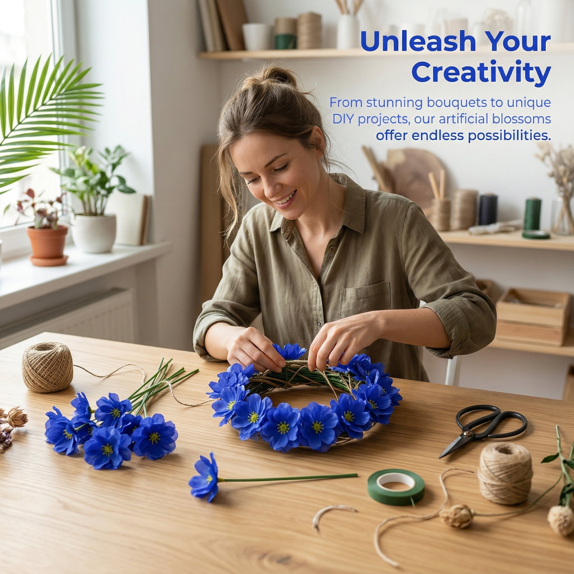 Unique Bargains Artificial Plum Craft Blossom Mini Bouquets Detachable Heads Blue 5.9 in