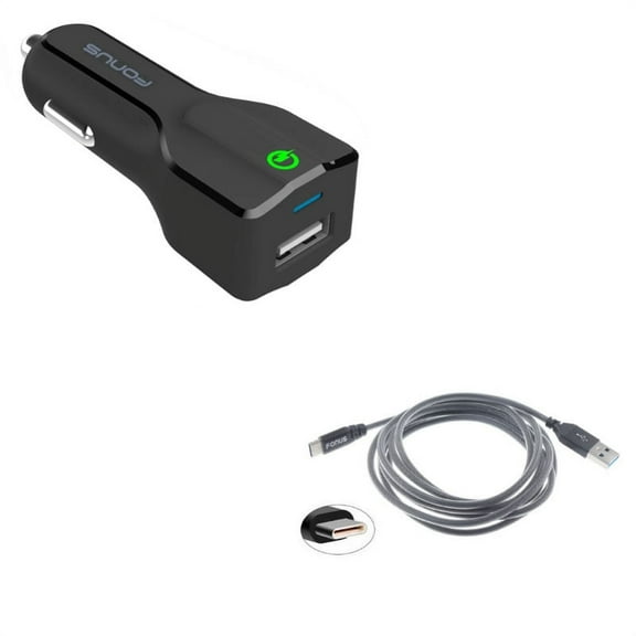 USB Port Fast 18W Car Charger w Charger Cord Type-C 6ft USB Cable Y1Z for Razer Phone 2 - RED Hydrogen One - Samsung Galaxy Tab S3 9.7 S9 Plus, S8  S8, S10e S10 Plus active 5G Note 9 8 10 Plus