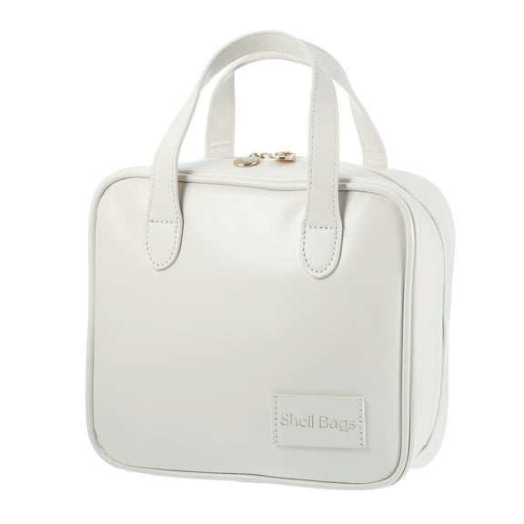 Unique Bargains Handhold Cosmetic Bag Portable Makeup Bag Large Capacity Makeup Pouch Storage Bag White with Handle