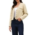 thumbnail image 4 of Tweed Blazers for Women Long Sleeve Button Down Collarless Elegant Business Casual Cropped Jacket XL Apricot, 4 of 6