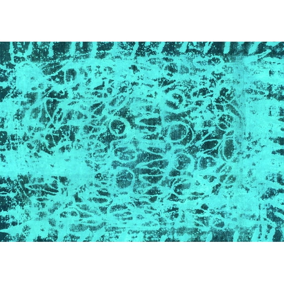 Ahgly Company Machine Washable Indoor Rectangle Abstract Turquoise Blue Modern Area Rugs, 3' x 5'