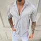 thumbnail image 2 of Camisa de punto de manga corta con solapa y un solo pecho, blusa informal de moda delgada para hombres, 2 of 6