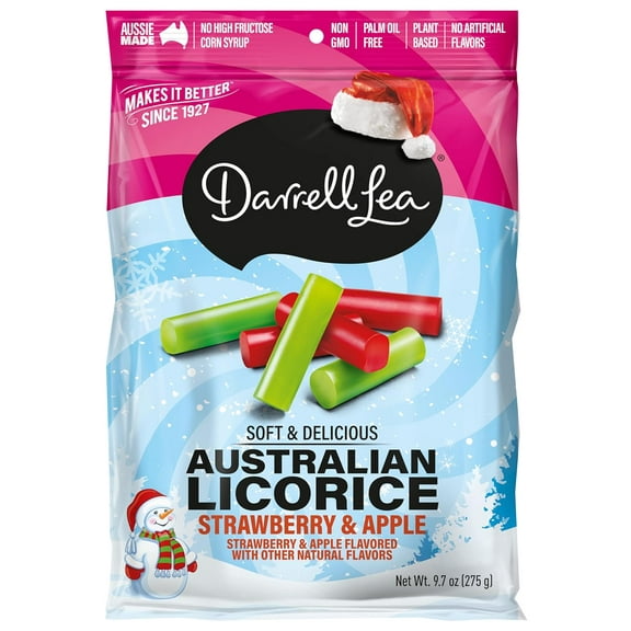 Darrell Lea Holiday Combo Soft Australian Licorice, Strawberry & Apple Flavored, Kosher, Non GMO, 9.7 Ounces (Pack of 1)