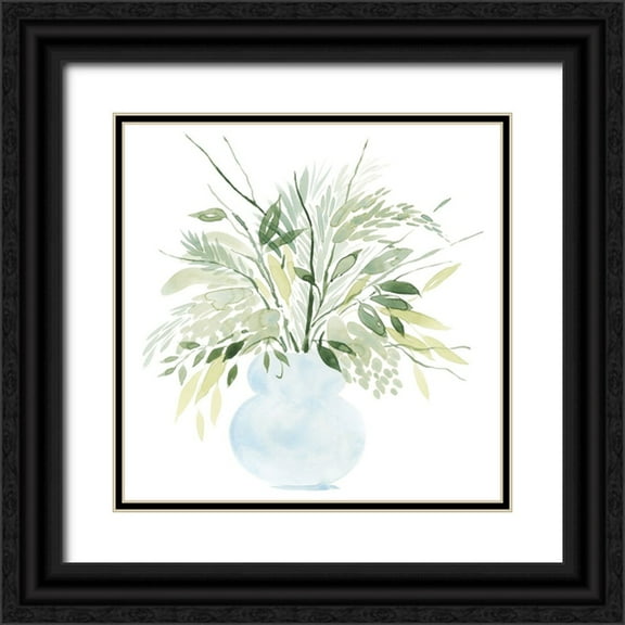 Popp, Grace 12x12 Black Ornate Wood Framed with Double Matting Museum Art Print Titled - Greenery Bouquet I