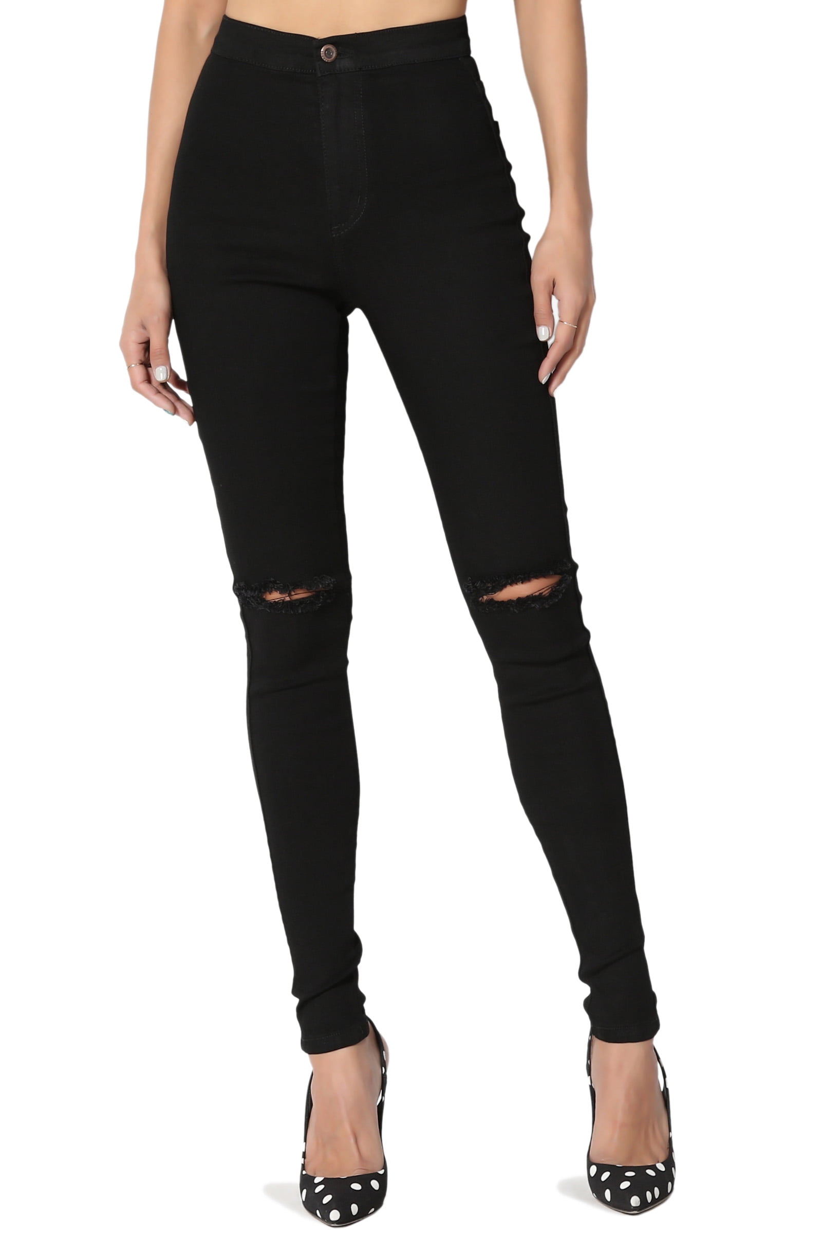 Black Holey Jeans Themogan Women's Black Ripped High Rise Classic 90's ...