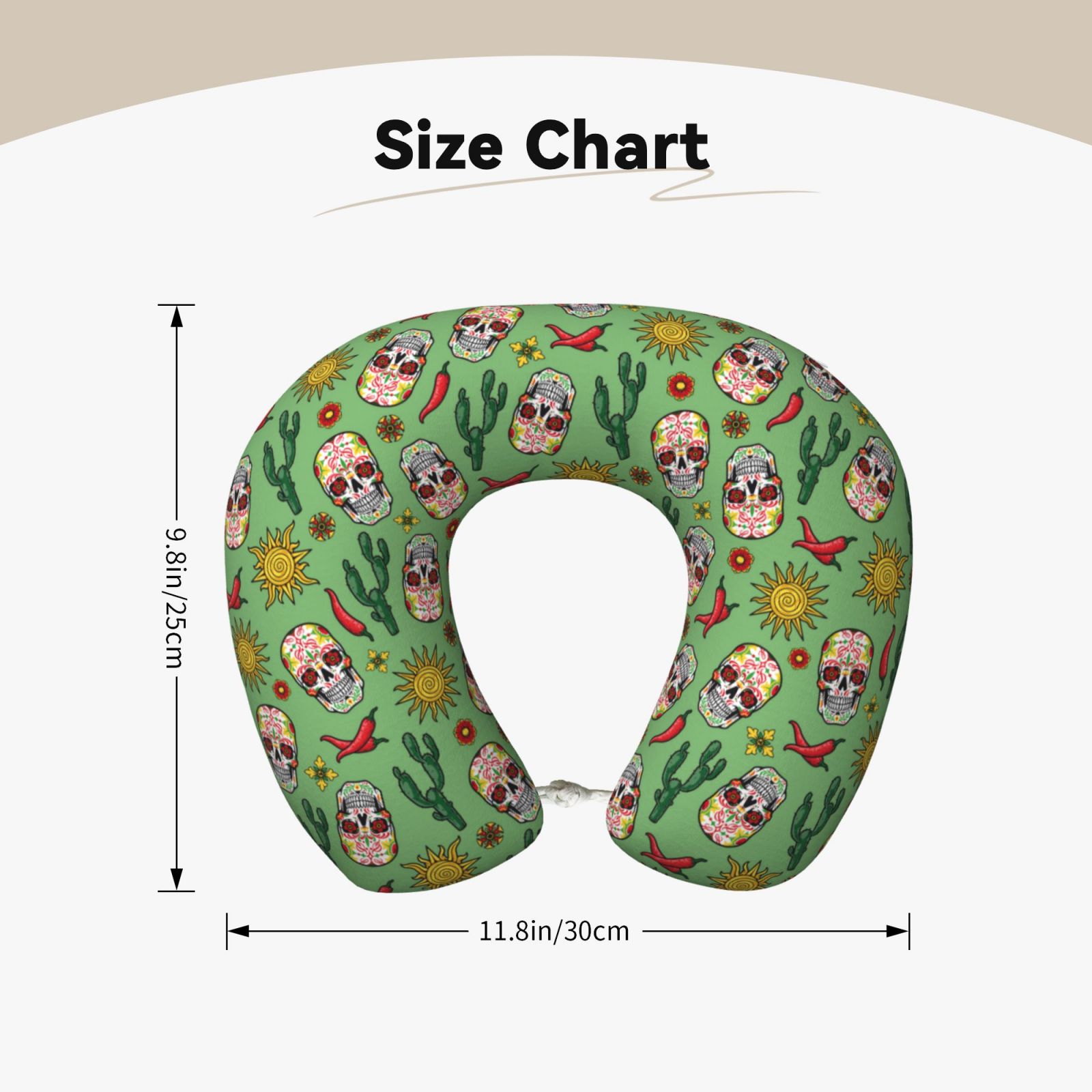 Xecao Vintage Sugar Skull Print Memory Foam Cervical Neck Pillow Versatile U-Shaped Pillows for Home,Office,Camping,Travelling,Soft Washable Cover