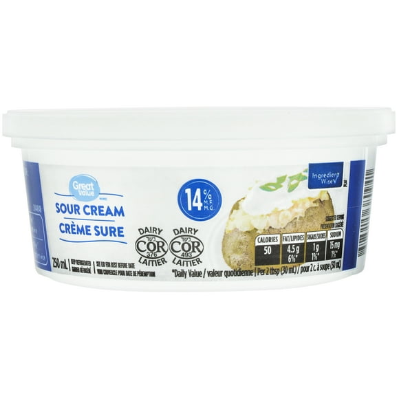 Crème sure Great Value 250&nbsp;ml