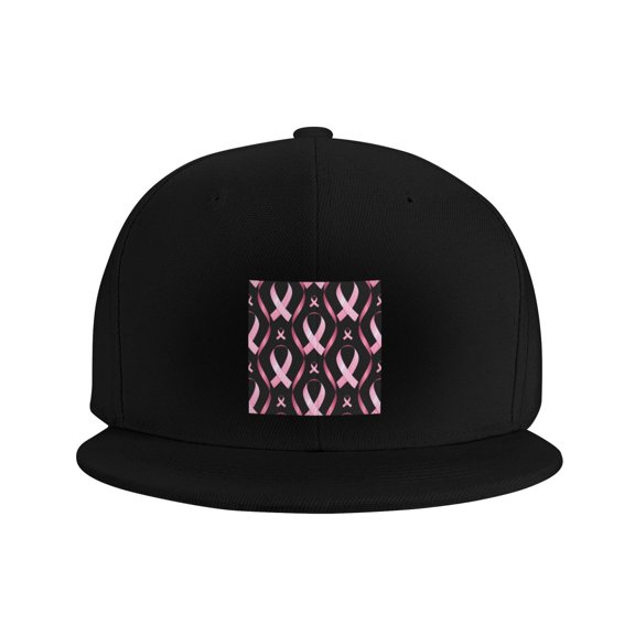 Flat Bill Visor Classic Snapback Hat Breast Cancer Print Adjustable Baseball Cap for Men Women Black