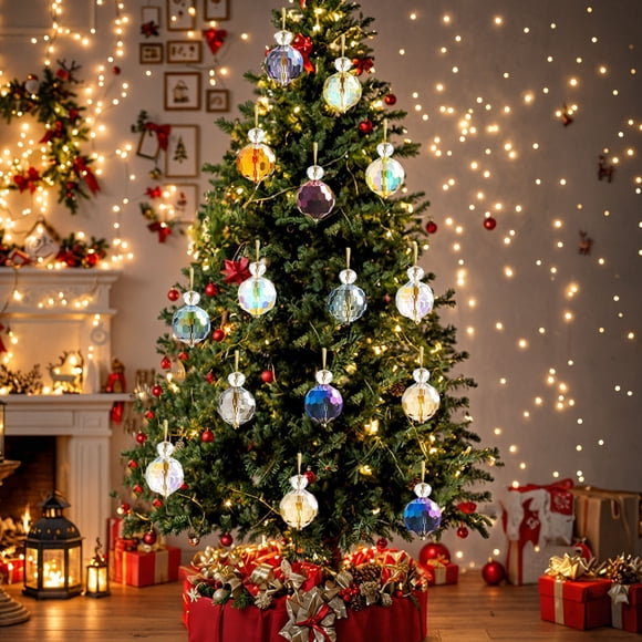 KTTECTOA 12 Pieces of Multi-Colorful Crystal Ball Ornaments Christmas Glass Ball Decoration Mini Colorful Crystal Pendant Party Clearance Christmas Gifts Canada Days Room Decor Home