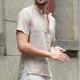 thumbnail image 3 of Camisa de Lino de Manga Corta para Hombre Top de algodón Suave Transpirable de Color sólido Informal para Desplazamientos Beige L, 3 of 8