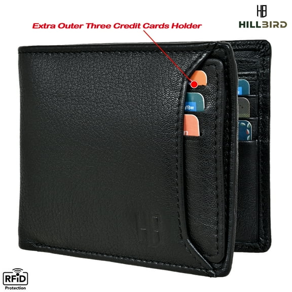 RFID Leather Wallets for Men Slim Bifold Genuine Wallet with ID Windows & Card Holder (CARD-B-2011)
