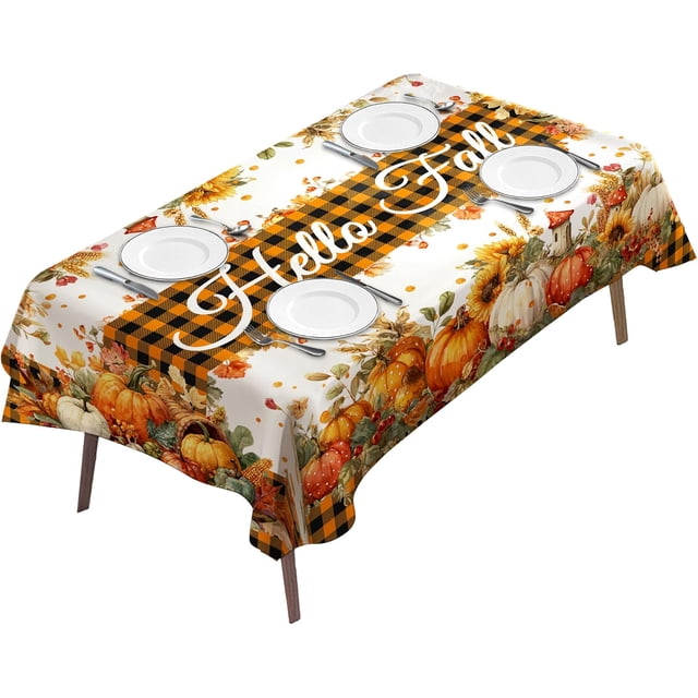 Fall Thanksgiving Rectangular Tablecloth x (xcm) Wipe Clean Pumpkin Table Cover for Family Gatherings Holiday Dinners Home Kitchen Decor