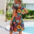 thumbnail image 5 of Ecqkame Women's Summer Casual Dresses Floral Print V Neck Ruffle Dress Short Sleeve Flowy Beach Dress with Pockets 01-Multicolor M, 5 of 8