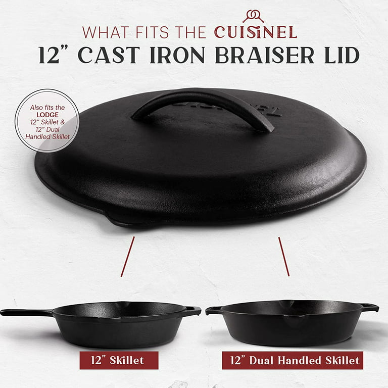 Cuisinel Glass Lid with Steam Vent Hole - 12-Inch/30.48-cm - Compatible with Lodge Cast Iron Skillet Pan - Fully Assembled Universal Replacement