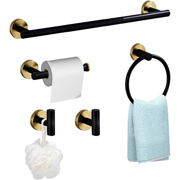 Miumaeov 5pc Bathroom Hardware Set Towel Ring Toilet Paper Holder Towel Hook Stainless