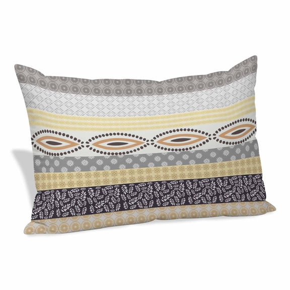 Yellow Grey Geometric Pillow Covers, Linen Long Throw Pillow Case, Boho Vintage Country Flowers Leaves Holiday Pillow Protector Decorative Cushion Cover for Living Room/Bedroom 24" x 36"