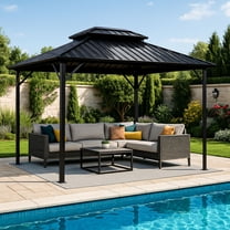 MeWang 10x10 Hardtop Gazebo, Black Aluminum Frame with Double Galvanized Steel Roof, Outdoor Patio Canopy for Backyard, Garden, Deck