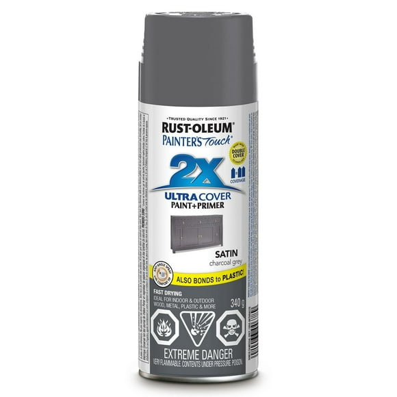 Rust-Oleum Painter's Touch 2X Ultra Cover Multi-Purpose Paint and Primer in Satin Charcoal Gray, 340g Aerosol Spray Paint