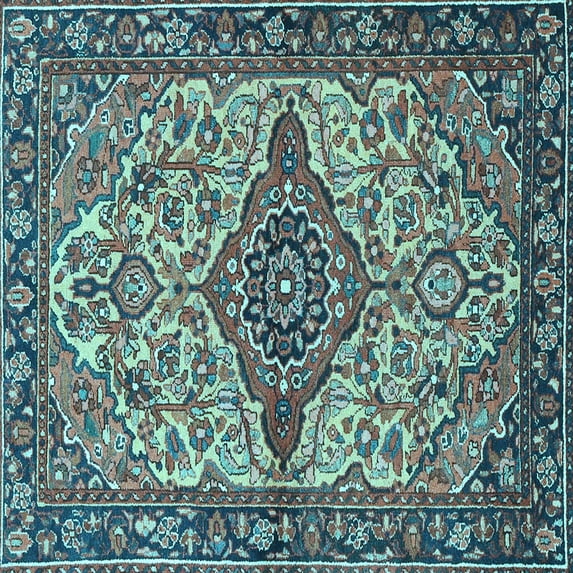 Ahgly Company Indoor Square Medallion Light Blue Traditional Area Rugs, 3' Square