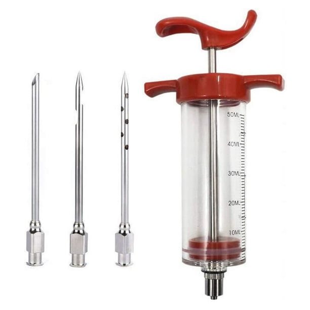 Jeringa para alimentos Jeringa para adobo 30ml Herramienta de inyección de condimentos con 3 agujas Jeringa de salmuera Inyector de carne para pollo Carne de res Pavo Asados de carne Barbacoa(A,A) Kuyhfg Bienvenido a Kuyhfg