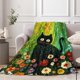 thumbnail image 2 of Manta de franela con diseño de gato negro, 50 x 60 pulgadas, 340 g/m², acogedora, ligera, gruesa, con flores verdes, para cumpleaños, para mujeres, hombres y niños, dormitorio, sala de estar, sofá,, 2 of 4