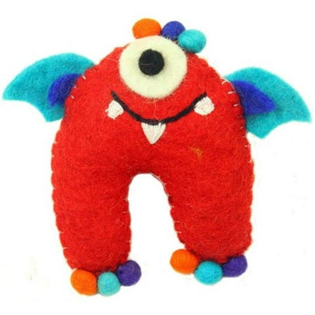 Felt Tooth - Hand Felted One-Eyed Tooth Monster with Wings, Red
