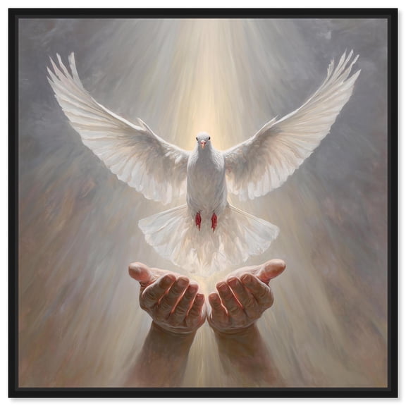 Heavenly Dove Canvas Print Christian Wall Decor by Art Remedy, Black Frame, 12 x 12