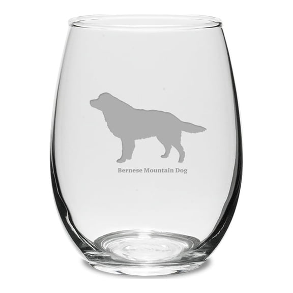 Bernese Mountain Dog Deep Etched 15 oz Stemless White Wine Glass