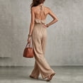 thumbnail image 4 of TEAJOPSUU Women's Jumpsuits Trendy Halter Neck Backless Sleeveless High Elastic Waist Wide Leg Jumpsuits Elegant Solid Summer Overalls Khaki, 4 of 5