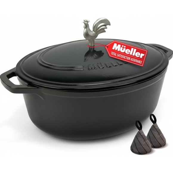 Cocotte de hierro fundido esmaltado MUELLER HOME de 5,5 qt, negra