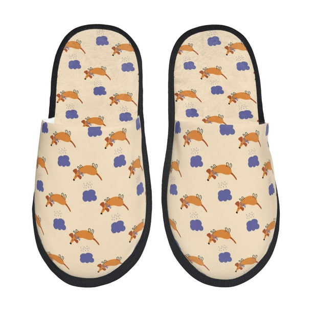 Balery Dachshund Pantuflas de Casa de Felpa Silenciosas con Diseño Estampado, Zapatillas Cómodas Antideslizantes de Algodón para Interior-Medium