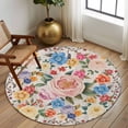 thumbnail image 2 of Round Rugs 8 Ft, Boho Pink Flowers Non Slip Area Rugs for Kitchen Bedroom Entryway, Colorful Floral Spring Vintage Botanical Washable Carpet Runner Rug Floor Mats for Bedroom Home Decor, 2 of 8