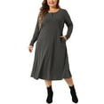 thumbnail image 1 of Vestido de camisa de talla grande Agnes Orinda para mujeres, cuello redondo, con botones, mangas largas, vestido casual con bolsillos 1X gris oscuro, 1 of 6