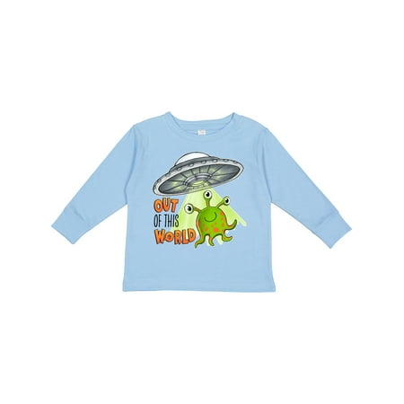 

Inktastic Out of This World- Cute Green Alien UFO Gift Toddler Boy or Toddler Girl Long Sleeve T-Shirt