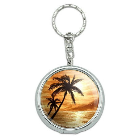 Sunset Beach Palm Tree Hawaii Paradise Orange Portable Ashtray Keychain