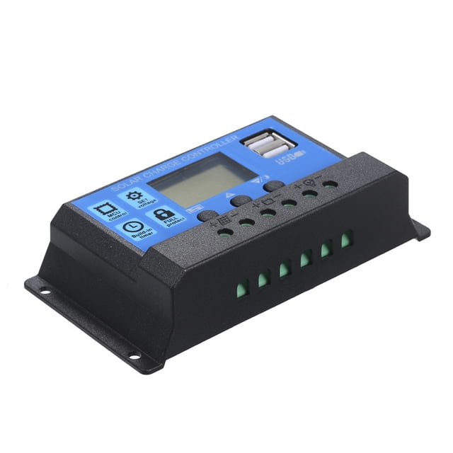 Controlador Solar 40A con USB, Carga Automática 12V/24V, Salida 5V 2.5A, Color Azul y Negro, ABS Resistente
