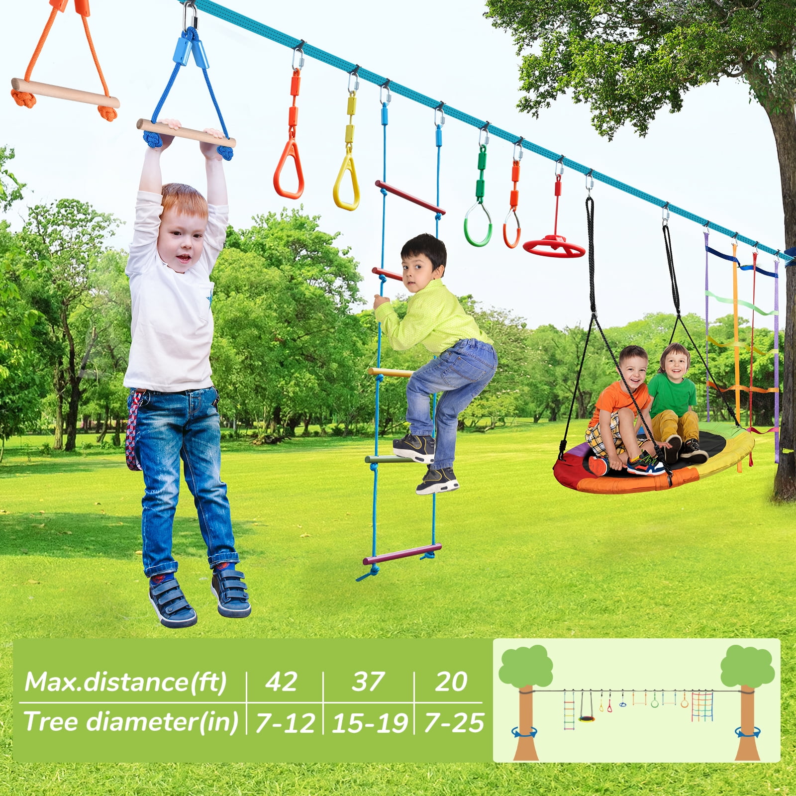 JUMP TASTIC TRAMPOLINE Ninja Obstacle Course, Ninja Slackline with  Accessories Include Swing, Ladder, Gym Ring, Ninja Wheel (11-Pieces)  JT-NJ-11 - The Home Depot