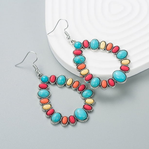 Pendientes de aleación de color exagerado de moda, pendientes largos de lujo geométricos turquesas para mujer