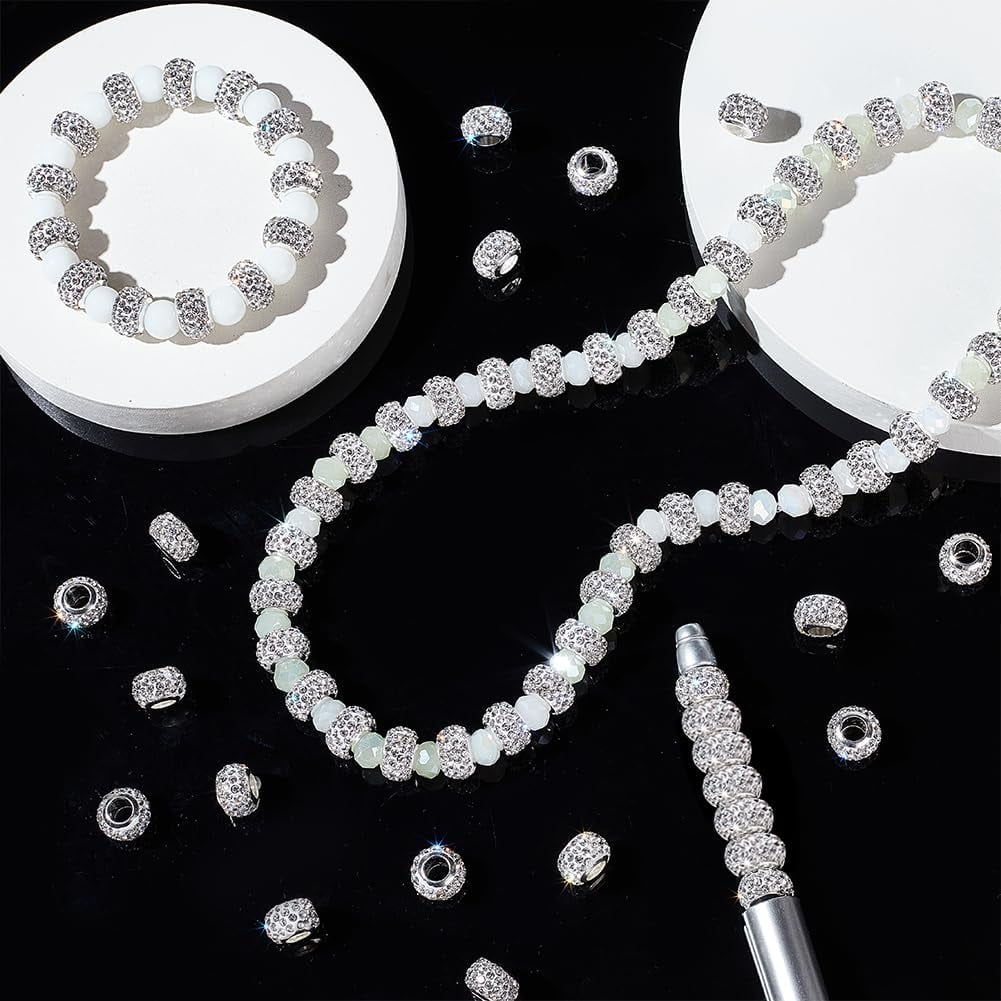 PH 100pcs European Beads Clay Beads with Rhinestones Large Hole Spacer Beads Lucky Beads for Bracelet Jewelry Making Big Hole Polymer Craft Beads for Beaded Pens 11x8mm Hole: 5mm colorful